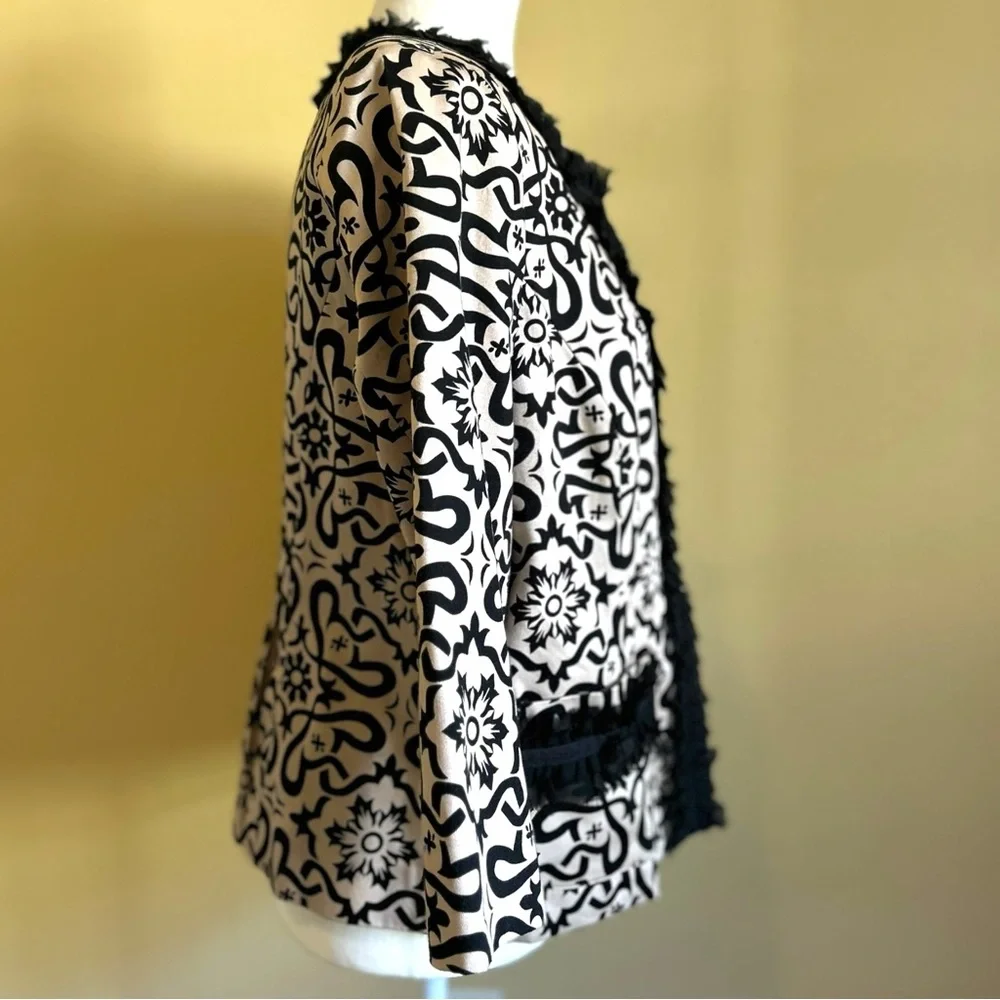 Marisa Christina Evening Blazer Jacket Womans XL Black Beige Floral Pockets Trim - Picture 4 of 16